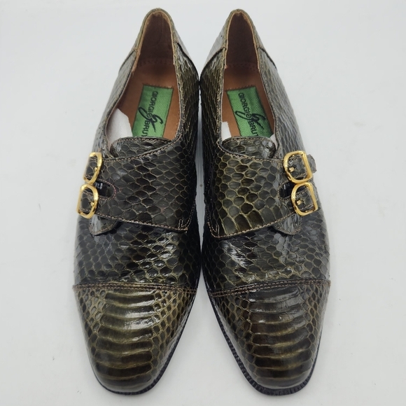 Giorgio Brutini Vintage Snakeskin Double Monk Strap Shoes Olive Green 6.5M 8.5W main image 5